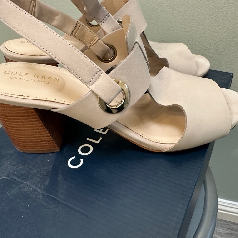 Cole Haan Women's Beige Block Heel Sandals